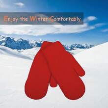 Winter Warm Mittens For Women Men - Soft Faux Rabbit Fur Mittens Elastic Cuff Fashionable Stretchy Knit Gloves Cold Weather - Đỏ - Xem 5