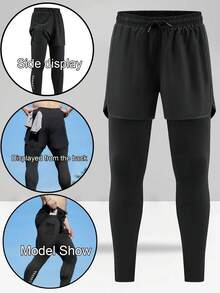 Herren Sport Kompressionsshorts mit Taschen, 2-in-1 Design für Laufen, Fitness