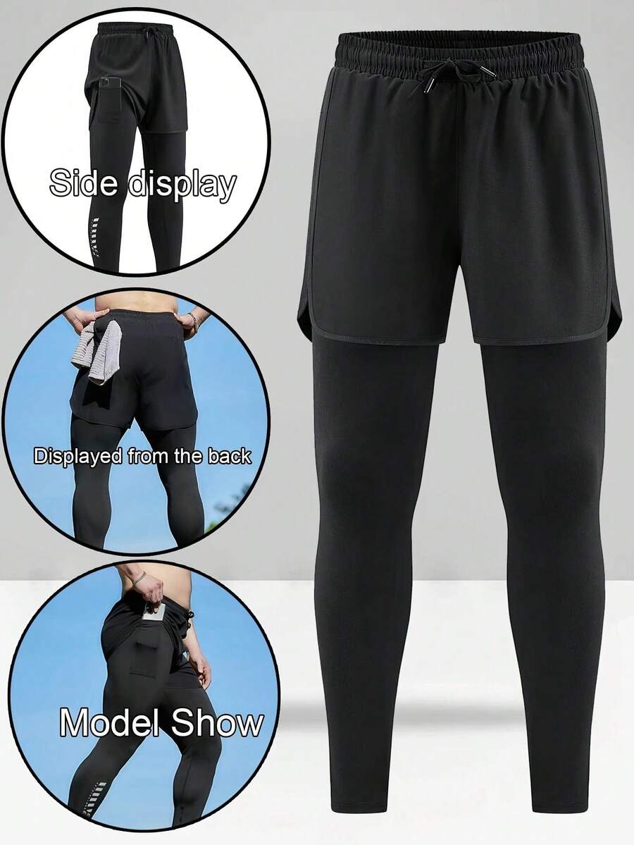 Herren Sport Kompressionsshorts mit Taschen, 2-in-1 Design für Laufen, Fitness