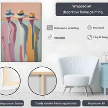 1PC Three Men Wearing Wide-Brimmed Hats (Light Colors)12X16inch And 16x24inch Framed , Classic Wooden Frame, Suitable For Living Room, Bedroom, Bathroom And Other Decorations, Perfect Gifts For Christmas, Halloween And Thanksgiving