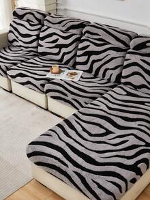 1 件柔软毛绒布艺防宠物沙发座套，斑马纹，多色，厚植绒提花斑马纹设计，适用于沙发座套/靠背套，秋冬 - 彩色 - 查看 10