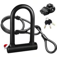 Candado en U para Bicicleta Combinación Segura Antirrobo para Trabajo Pesado con Grillete de 1.2M Cable de Longitud Llaves y Soporte de Montaje Resistente para Scooters, Motocicleta y Más (Negro) - Negro - Ver 13