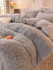 3 件套柔软毛绒水晶毛绒羽绒被套套装（1 个羽绒被套 + 2 个枕套），舒适温暖，可机洗，适用于卧室、客房 - 淺灰色 - 查看 10