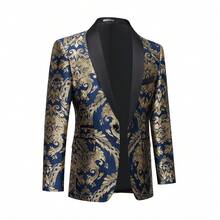 Mens Tuxedo Jacket Paisley Shawl Lapel Suit Blazer Coat Jacket For Dinner,Prom,Wedding - 藍色 - 查看 5