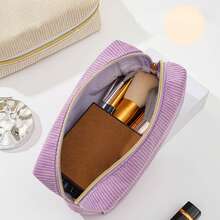 1pc Corduroy Pencil Case: Simple, Fashionable, Spacious, Suitable For Middle School Students, School Supplies - Pink - View 5