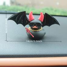 1pc Gothic Rubber Duck With Demon Wings & Golden Necklace - Bat Wing Design, Red Beak And Horns, Durable PVC Material, Black & Red Car Dashboard Decor, Steering Wheel Accessory, Unique Halloween Party Decoration, Car Interior Accessory, Demon Rubber Duck With Expressive Eyes And Sharp Teeth, Suitable For Dashboard Or Party Decoration, Ideal For Car Enthusiasts And Halloween Gifts - Black - View 5