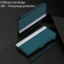 حافظة هاتف واقية مع حامل قابل للطي وقلم رصاص مناسبة لهواتف سامسونج Z Fold 7/6/5/4/3/2، مع فتحة مدمجة للقلم، بتصميم غطاء قابل للطي مع حامل قوي، حماية كاملة للهاتف، بطراز أعمال