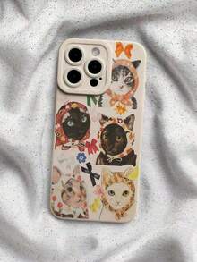 Big Head Of Cat Liquid Silicone Mobile Phone Case Full-Body Protection Shockproof Anti-Fall TPU Soft Rubber Case Compatible With IPhone Suitable For IPhone 17 Air - 白色 - 查看 2