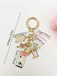 1pc Elegant Pink Bow Travel Keychain Pendant, Oil Drop Airplane, Eiffel Tower, DIY Jewelry, Handbag Charm, Luggage Decoration, Shoulder Bag Accessory, Multifunctional Bag Charm, Car Decor, Cute Gothic Y2K Style, Holiday Gift