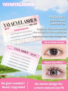 40pcs 5-Row Cat-Style False Eyelashes Set, Faux Mink Hair, Glue-Free & Reusable, 3-Second Application, C-Curl, Segmented, Natural Manga-Style Eyes, Transparent Band, For Daily Makeup Eyelash Extension, DIY At Home, Soft & Easy To Use Lash Clusters, Eyelash Clusters, Individual Lashes, False Eyelashes