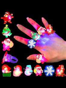 20 件圣诞派对礼物发光戒指派对用品闪光发光指环装饰适合儿童成人 - 彩色 - 查看 2