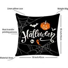 Juego de 4 Fundas de Almohada para Halloween, 45 x 45 cm funda de cojín de lino para sofá, diseño de Calabaza decoración de Halloween, Adecuado para sofá,hogar, automóvil, interior (Estilo 1) - Estilo 5 - Ver 5