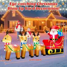 2.43M Muñde Nieve Inflable para Navidad, decoración para Exteriores con bastón de Caramelo, Luces LED de Colores giratorias incorporadas, muñde Nieve Inflable para decoración de Patio - 366CM-trineo de renos - Ver 10