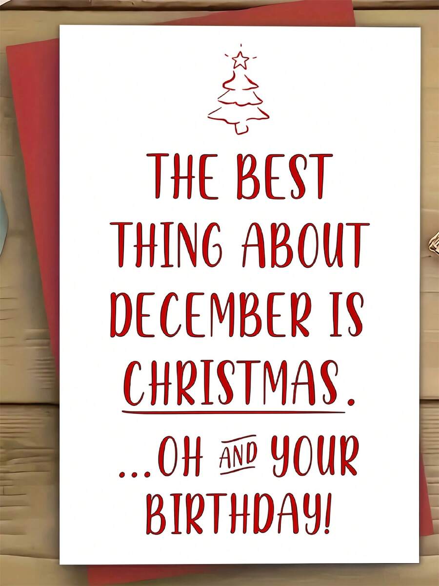 1 pieza Tarjeta de cumpleaños de diciembre y Navidad divertida con sobre "Lo mejor de diciembre es la Navidad (¡Oh y tu cumpleaños!)" - Letras cursivas elegantes y árbol de copos de nieve - Tarjeta de felicitación premium para fiestas, familia, amigos, cumpleaños de diciembre - Invitación para fiestas de todas las ocasiones - Tarjeta de Navidad divertida con sobre rojo a juego, tarjeta de Navidad divertida, tarjetas postales navideñas