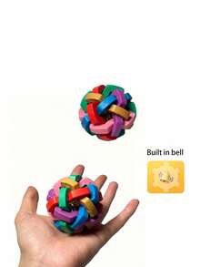 1pc/2pcs Ferret Toy With Built-In Bell - Colorful Squeaky Pet Chew Ball, Elastic Rubber Pet Ball With Interlocking Ring Design And Internal Bell - Dental Health And Exercise Toy For Ferrets, Dogs, Cats - Chew Toy For Teething, Indoor Play - Suitable For Ferrets And Small Pets, Interactive Ball Suitable For Dogs - Multicolor - View 8