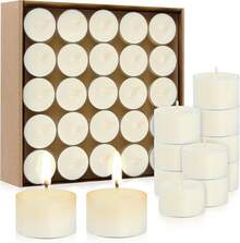 50 piezas de velas de té de 8 horas sin fragancia natural, velas de té sin aroma.Sin humo y sin olor, perfecto para aniversarios, Navidad y Halloween (50 piezas, blancas, 8 horas). - blanco - Ver 4
