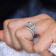 3 Pcs/Set Pretty Cubic Zirconia Ring For Women For Wedding Engagement Party Jewelry Valentine's Day Gift