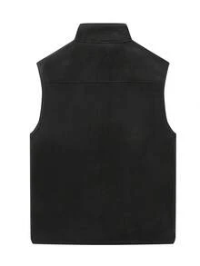 男士保暖内衬拉链背心，无袖户外休闲冬季背心，带拉链口袋，适合徒步、露营、街头穿搭叠穿，黑色 - 黑色 - 查看 6