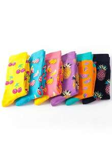 1/5/10 Pairs Fashionable & Unique Fruit Pattern Socks For Women, Suitable For Various Occasions, Casual & Street Style, Great Gift For Home Wear, Mid-Calf Socks, Autumn/Winter - Multicolor - View 3