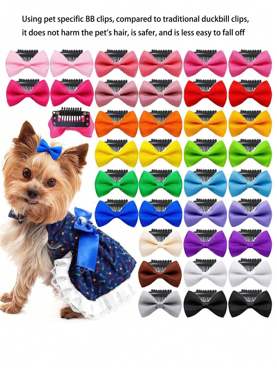 10/20/50pcs Random Color Cute Pet Hair Clips, Cat & Dog Hair Accessories - Multicolor - View 1
