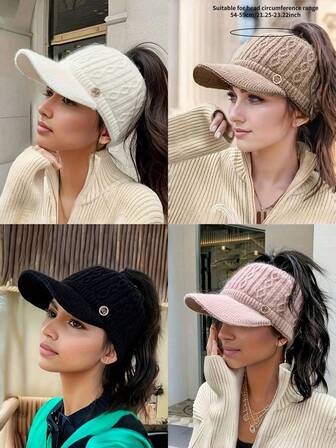1pc/Set Ladies' Warm Knitted Baseball Cap - Thick, Warm And Elastic, Adjustable In Size, Perfect For New Year Celebrations