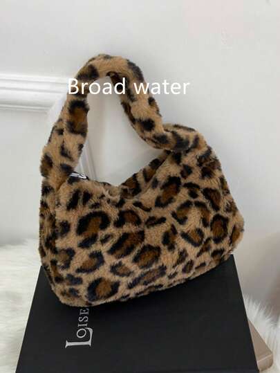 1 件豹纹仿皮草手提包，秋冬新款单肩/腋下包，便携式拉链时尚单肩包，适合女性日常使用
