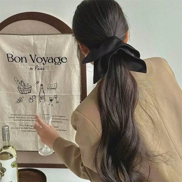 1pc Elegant Satin Hair Scrunchie, Black And White Hair Tie For Women - High Elasticity, Non-Damaging Ponytail Holder, Glossy Texture & Versatile Style Suitable For Daily Wear, Face Washing, Sports Hairstyles, Fashion Hair Tie, Soft Satin Fabric, Smooth Texture, Elastic Rubber Band, Multi-Purpose Hair Accessory, Beauty Enthusiasts, Professional Women ,Ponytail Holders ,Hair Elastics ,Hair Rubber Bands ,Scrunchies ,Hair Rope ,Elastic Hair Tie