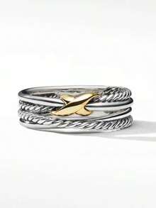 New Hollow Dual-Tone Electroplated Crossed Ring, Popular Fashion Couple Rings - Bạc - Xem 6