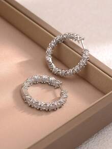 2 chiếc bông tai hình khối Zirconia mạ đồng thiết kế thanh lịch, thích hợp cho phụ nữ, trang sức tiệc đính hôn kỷ niệm ngày cưới, quà tặng ngày lễ tình nhân - 1 # - Xem 9