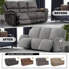 Stretch Recliner Sofa Cover - 5 Pieces Plush Fabric Slipcovers & Durable Furniture Protector For Reclining Couch, Ideal For Kids And Pets (3 Seater Light Grey) - 淺灰色 - 查看 6