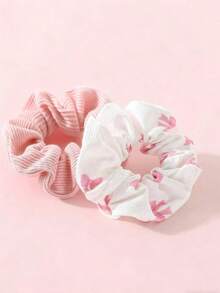 Juego de 2 scrunchies de color rosa pastel 2025 - 2 piezas con estampado de lazo y de punto liso, accesorios de cabello elásticos suaves con estética vintage Y2K para mujeres y niñas, para uso diario y decoración de cabello para fiestas, bandas de cabello dulces para coletas y moños, regalo perfecto para ella y sus amigas
