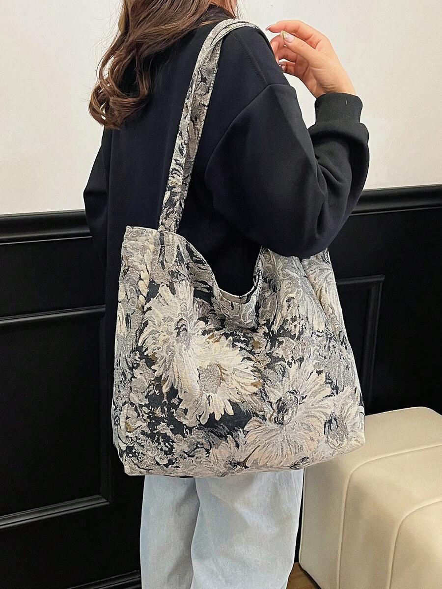 女士花卉图案休闲手提包，大容量单肩包 - 彩色 - 查看 1