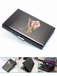 Estuche de tarjetas delgado con 6 ranuras para tarjetas, con patrón de iniciales de la A a la Z en color oro rosa, billetera portadora de identificación y tarjetas de crédito, minimalista y delgado de metal de aluminio, cartera RFID para mujeres y organizador de tarjetas de metal para hombres