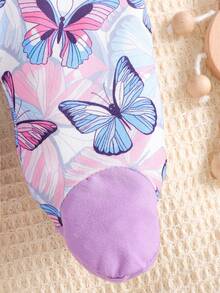 女婴休闲可爱卡通大象和蝴蝶结印花连脚睡衣，长袖连体衣，春秋季 - 淡紫色 - 查看 5