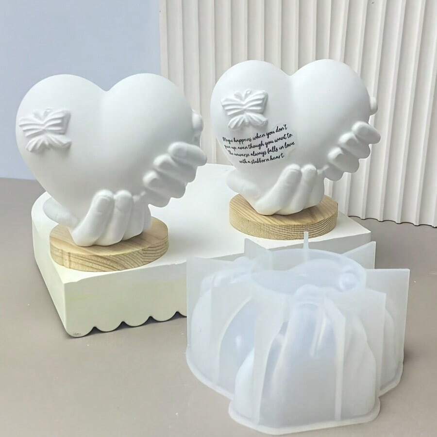 Molde de yeso con forma de corazón, molde de resina, molde para velas, adecuado para múltiples propósitos DIY, ideal para hacer decoraciones para el Día de San Valentín, fiestas y días festivos - Blanco - Ver 1