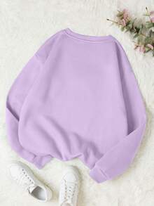 少女卡通墨西哥钝口螈印花圆领卫衣，休闲舒适，秋冬时尚可爱 - 淡紫色 - 查看 3