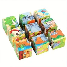 1pc 6-Sided Wooden Cube Block - Wooden Puzzle, 9 Cubic Blocks, Ocean World Animal Theme, Helps Concentration, Categorization And Logical Thinking, Ideal Gift - Multicolor - View 7