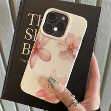 1pc White Matte Minimalist Lens Protection Phone Case With 3 Cute Orchid Flower Patterns, Compatible With Iphone 16 Pro Max, 15, 14 Plus, 13, 12, 11 Waterproof Shockproof Anti-Fall Scratch Resistant - trắng - Xem 4