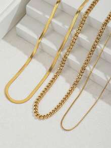 3pcs Elegant Luxury Lady Style Gold Stainless Steel Necklace Set, Adjustable Chain Length, Suitable For Important Occasions And Daily Wear, Great Gift For Girlfriend, Wife, Mother, Family And Friends - Gold - View 2