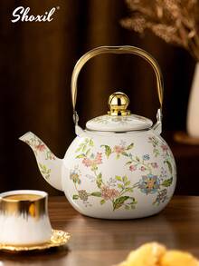 shoxil 1pc 1L/1.2L/1.5L Enamel Pot, Small Capacity Enamel Kettle, Multi-Functional Heat-Resistant Water Kettle/Coffee Pot, Suitable For All Seasons, Can Be Used As Oil Pot, Sugar Jar, Seasoning Jar, Tea Canister, Vinegar Bottle And Cold Water Pot, Not Easy To Break Or Stick Oil, Decorative Household Tabletop Kettle.