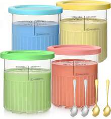 EstiloNC500 NC501-4 Pintas para  Creami Deluxe de 24 onzas con Tapas de almacenamiento, Pinta de Helado para  creami, Compatible con Fabricantes de Helados  Creami de lujo de la serie NC500Versión mejorada - 1 - Ver 1