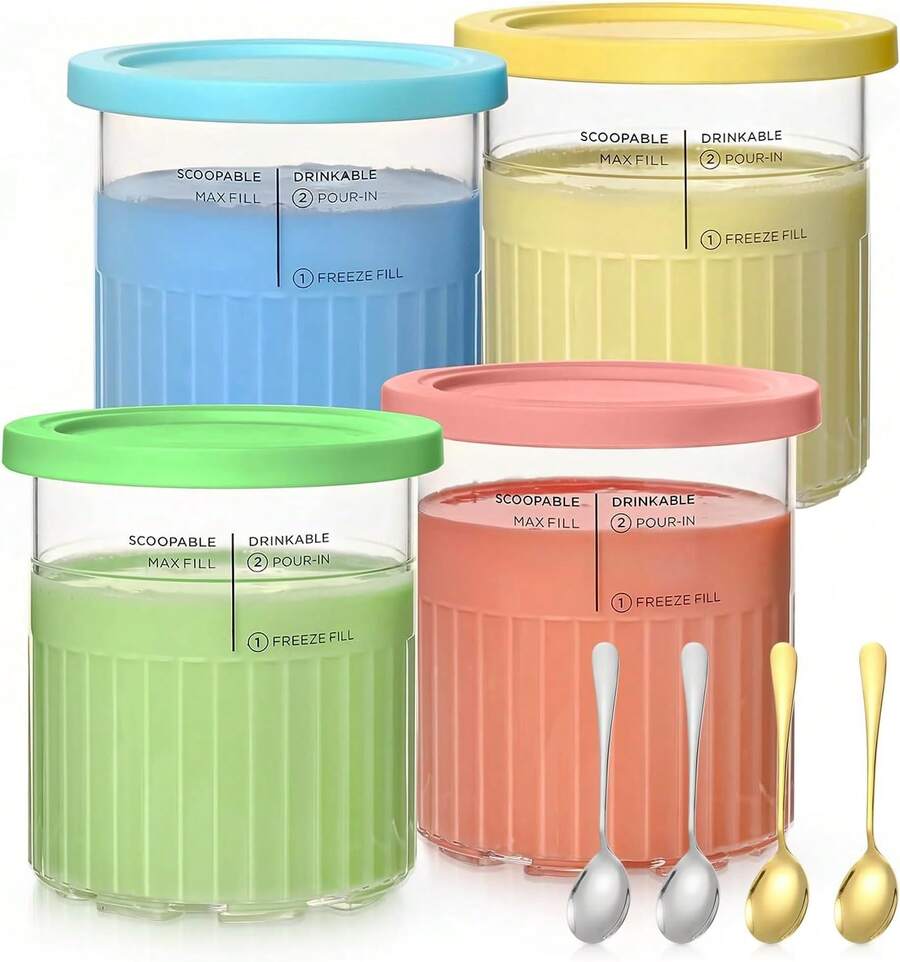 EstiloNC500 NC501-4 Pintas para Creami Deluxe de 24 onzas con Tapas de almacenamiento, Pinta de Helado para creami, Compatible con Fabricantes de Helados Creami de lujo de la serie NC500Versión mejorada - 1 - Ver 1