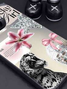 1pc Leopard Floral Patchwork Pattern Black IMD Shockproof Anti-Fingerprint Phone Case Compatible With IPhone 16/16Pro/16Plus/15/15ProMax/15Pro/11/12/13/14ProMax/11Pro/11ProMax/12Pro/12ProMax/13Pro/13ProMax/14Pro/14ProMax, Stylish & Creative - Multicolor - View 3