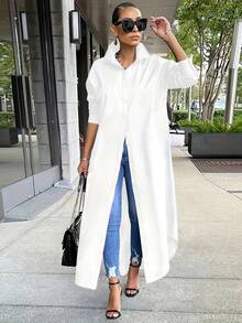 Elegant Women's Maxi Long-Sleeve Shirt Dress With Button Design Comfortable Loose Fit For Daily Office Wear All-Season Casual Style Garment Womenswear