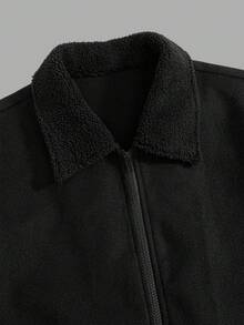 Men's Black Zip-Up Fleece Collar Jacket With Dual Pockets, Minimalist & Versatile Design For Daily Wear, Commuting, Casual Outings, Gatherings, Autumn/Winter New Arrival Long Sleeve Coat - Black - View 4