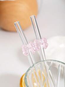 1 pièce/2 pièces Pailles en verre réutilisables avec nœud rose résistantes aux chocs, pailles de boisson pliables mignonnes avec brosses de nettoyage pour boissons froides et chaudes, thés, bar, accessoires de tasse pour enterrements de vie de jeune fille et fêtes tropicales, set de boisson fantaisiste pour jardin de fées et décoration de mariage, fournitures de fête de Noël, dîner en famille