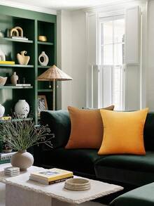 2 PCS Fundas De Almohada Cuadradas De Terciopelo Suave, 45 x45 cm Fundas De Cojines Decorativos De Otoño, para Decoración del Hogar Sofá, Sillón, Navidad,ogar de Campo - Amarillo - Ver 6