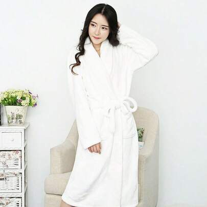 女士浴袍一件装，柔软蓬松羊毛浴袍，舒适长款SPA浴袍，户外泳池保暖浴袍，伴娘新娘婚礼派对酒店睡袍