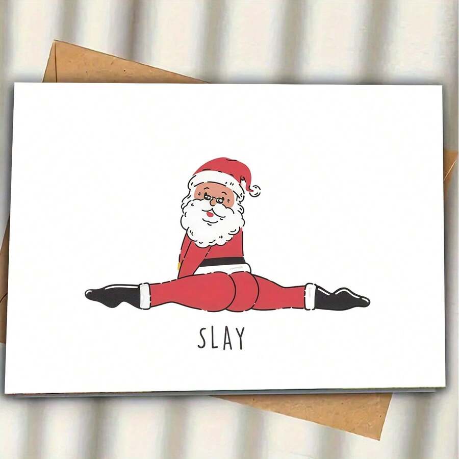 有趣的圣诞老人杀戮圣诞贺卡 - 圣诞老人分裂姿势与“杀戮”文字 - 红色和黑色节日贺卡，适用于办公室、派对或礼物 - 圣诞派对装饰 - 圣诞老人杀戮圣诞老人设计、圣诞贺卡、节日文具、俏皮设计、优质纸质材料、办公文具、古怪文具、耐用文具、办公室工作人员、新奇圣诞贺卡、贺卡、带信封的卡片