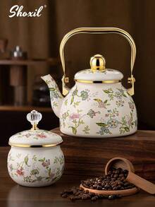 shoxil 1pc 1L/1.2L/1.5L Enamel Pot, Small Capacity Enamel Kettle, Multi-Functional Heat-Resistant Water Kettle/Coffee Pot, Suitable For All Seasons, Can Be Used As Oil Pot, Sugar Jar, Seasoning Jar, Tea Canister, Vinegar Bottle And Cold Water Pot, Not Easy To Break Or Stick Oil, Decorative Household Tabletop Kettle.